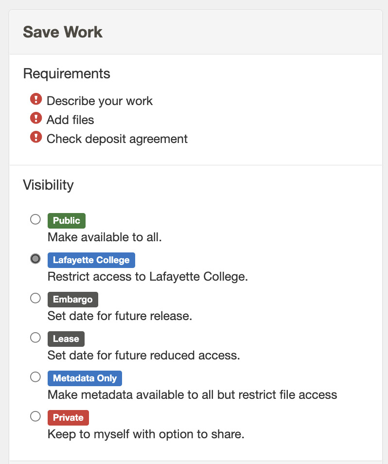 the visibility selector section of the edit form