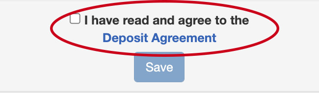 users must agree to the LDR deposit agreement by checking the box in the edit form